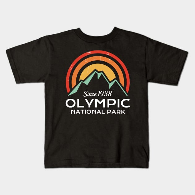 Olympic National Park Retro Kids T-Shirt by roamfree
